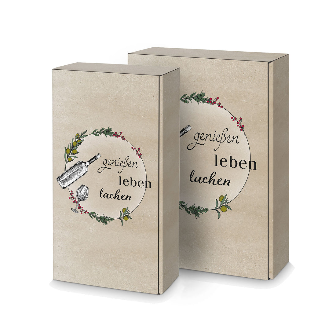 Weinpräsentkarton Genießen Leben Lachen