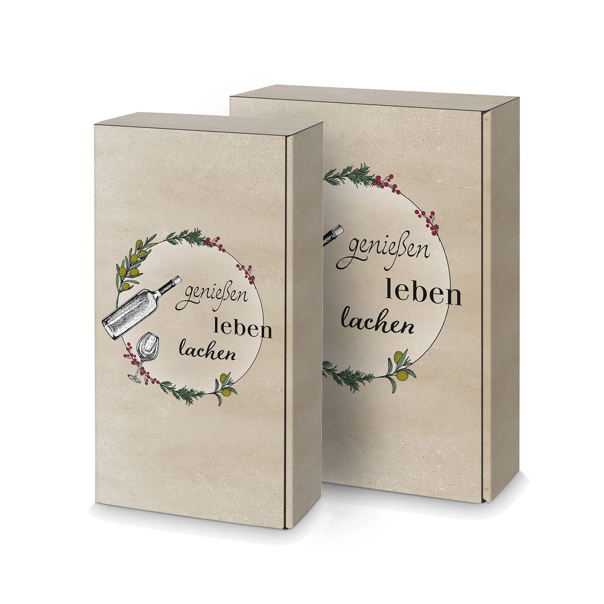 Weinpräsentkarton Genießen Leben Lachen