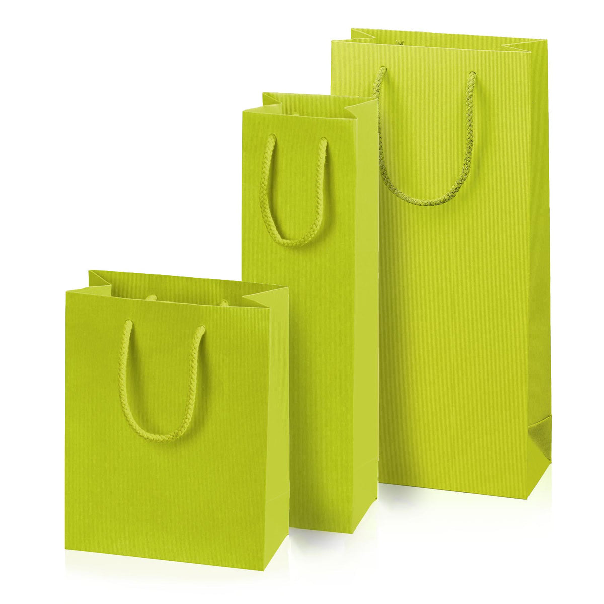 Papiertragetasche „Linea“ Limette mit Streifenprägung 20 Stück