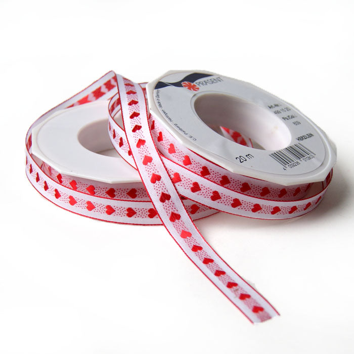 Geschenkband Herzilein weiss-rot