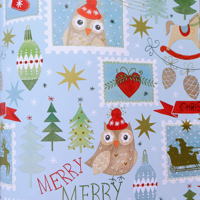 Geschenkpapier Eulen & Briefmarken hellblau · Nr. 49381