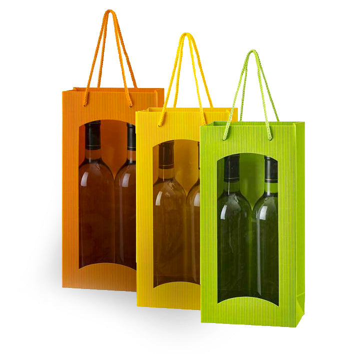 Geschenkträger 2 Flaschen &quot;Aspekte&quot; in hellgrün, orange oder gelb, 20 Stück.