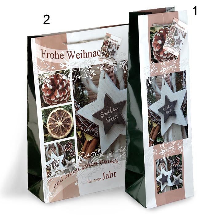 Geschenktragetasche mit Anhänger Frohes Fest in 2 Größen (12 Stück)