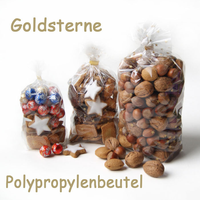Polypropylenbeutel mit Goldsternchen 100 Stück