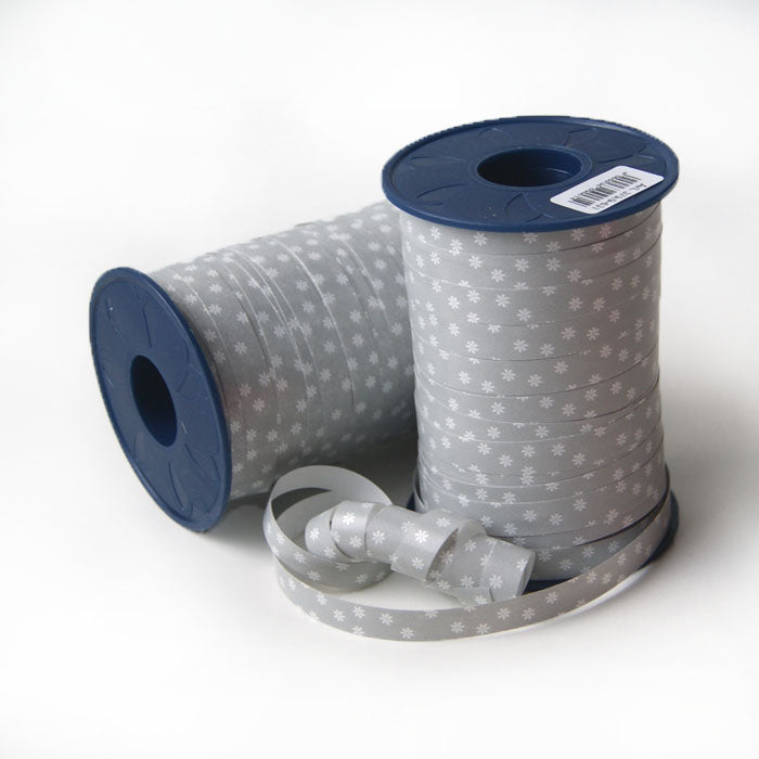 Geschenkpolyband Blümchen grau