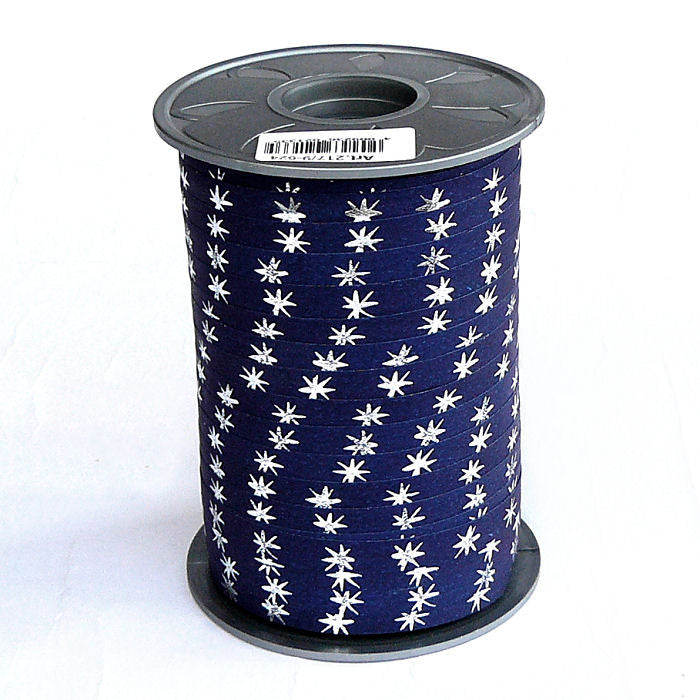 Geschenkpolyband dunkelblaublau matt mit Silberstenen (10mm breit 250m)