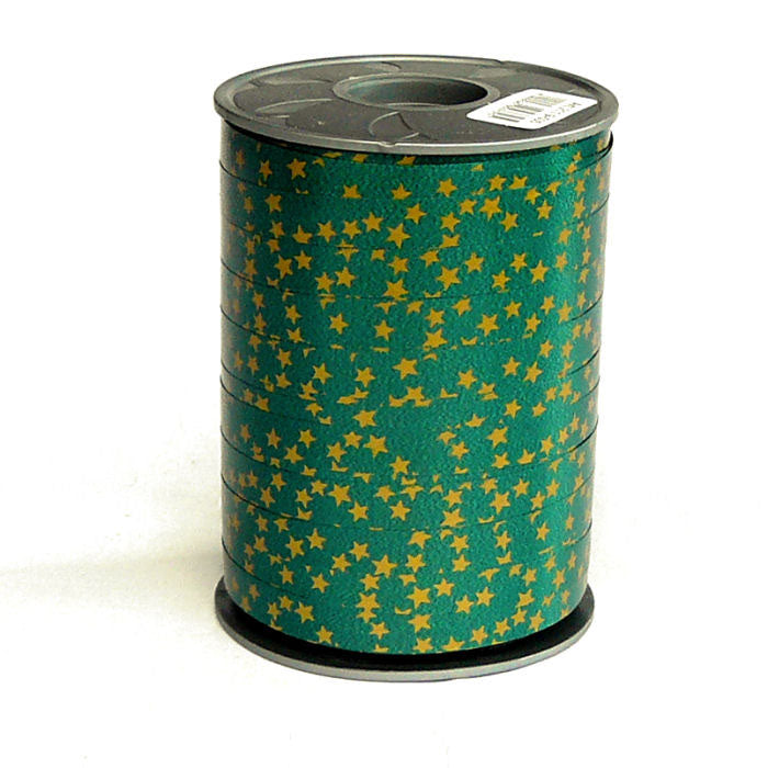 Geschenkpolyband dunkelgrün mit Goldstenen