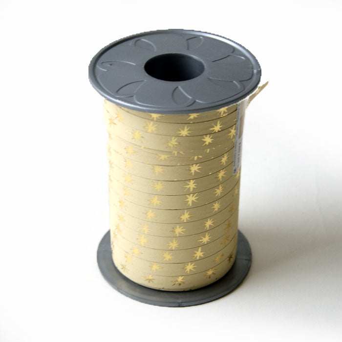 Geschenkpolyband beige matt mit Goldstenen (10mm breit 250m)