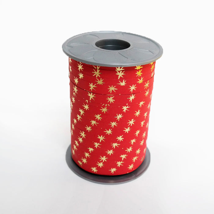 Geschenkpolyband rot matt mit Goldstenen (8mm breit 250m)