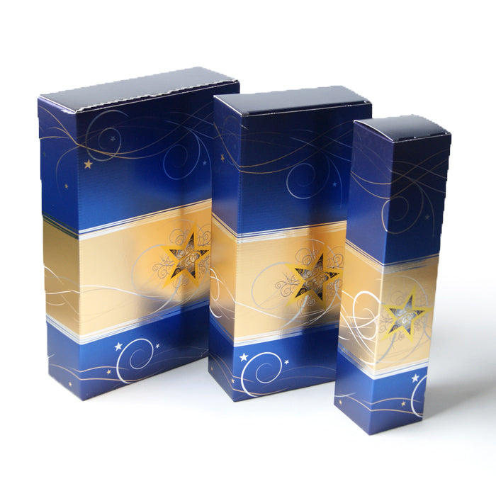 Weingeschenkkarton Sternenzauber blau Metallic